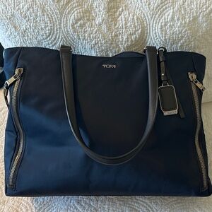 Tumi Navy Voyageur Valetta Large Tote with Silver Gunmetal Hardware